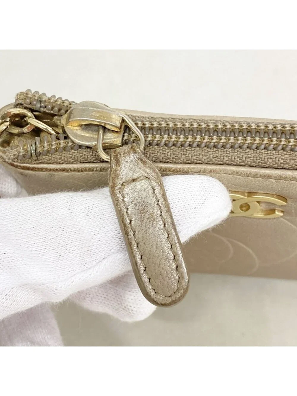 Chanel Coin Purse Camellia Lambskin Beige Gold